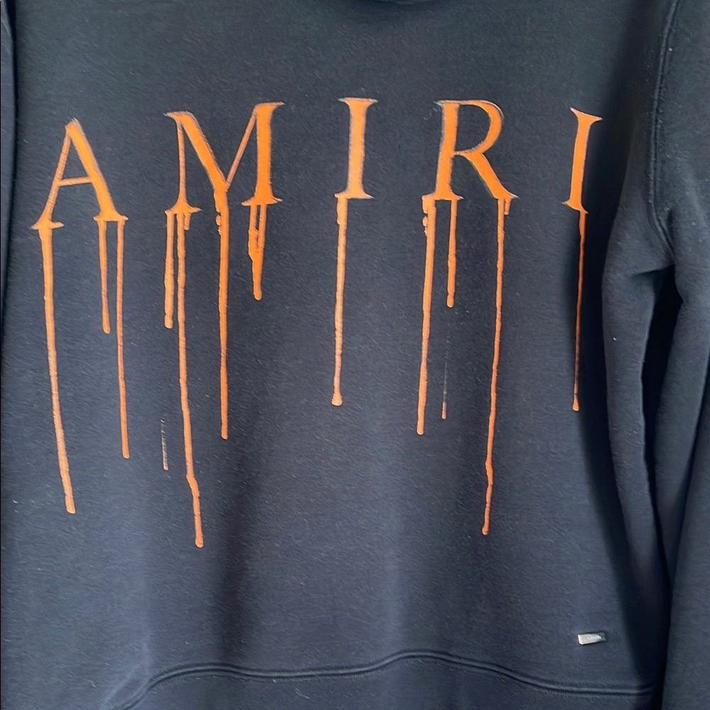 AMIRI Drip Black Hoodie with Orange Logo